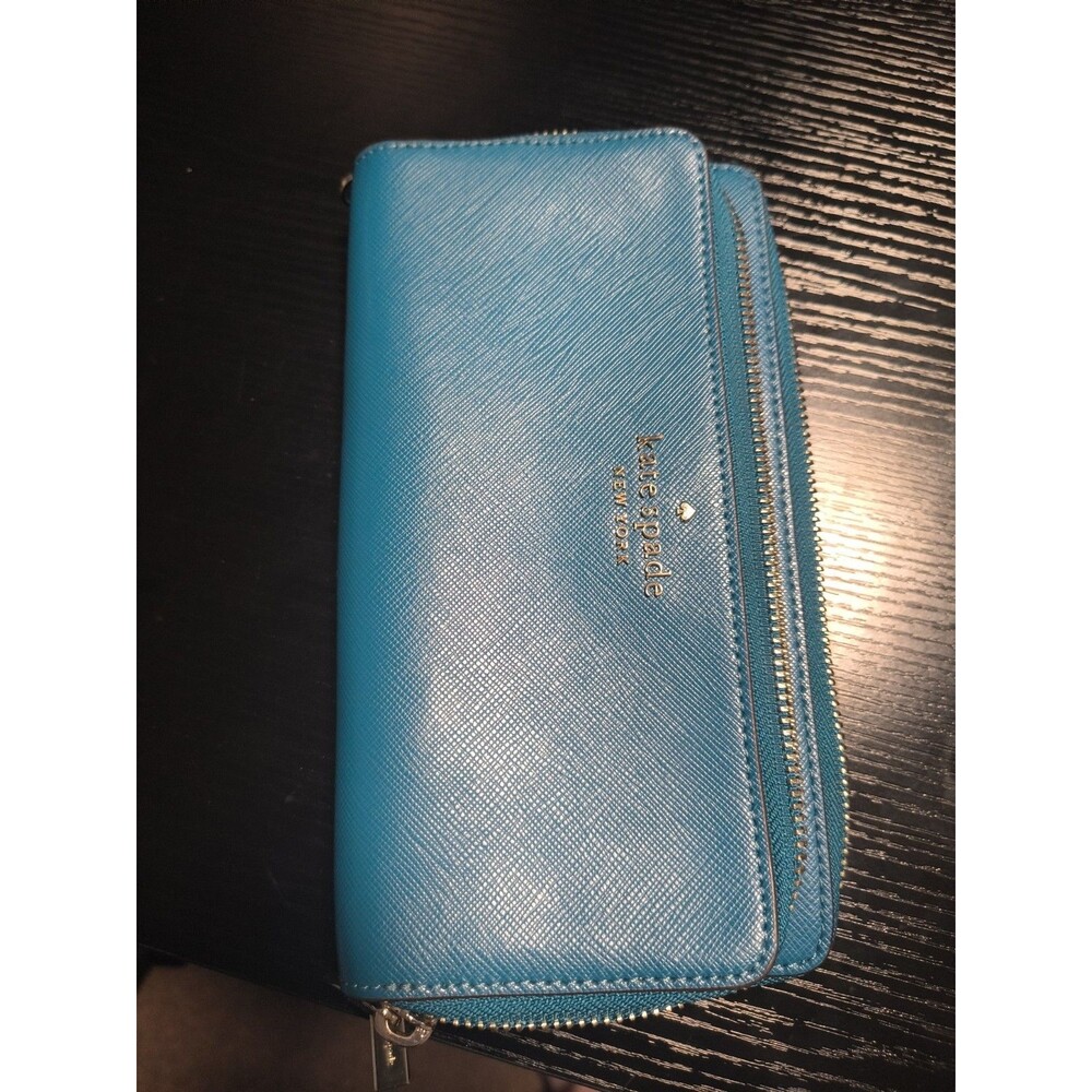 Kate Spade Large Double Zipper Wallet Leather Teal Green